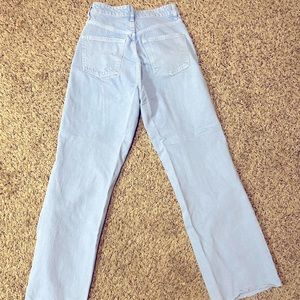 Zara Light Blue Wide Leg Jeans Raw Hem